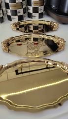 20*25 CM GOLD OVAL 3 ADET KULPLU SERVİS VE SUNUM TEPSİSİ
