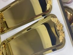 GOLD DİKDÖRTGEN 3 ADET KULPLU MODEL SERVİS VE SUNUM TEPSİSİ