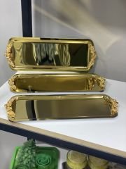 GOLD DİKDÖRTGEN 3 ADET KULPLU MODEL SERVİS VE SUNUM TEPSİSİ