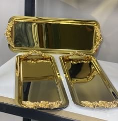 PARLAK GOLD 6 ADET DİKDÖRTGEN KULPLU MODEL SERVİS VE SUNUM TEPSİSİ