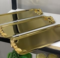 PARLAK GOLD 6 ADET DİKDÖRTGEN KULPLU MODEL SERVİS VE SUNUM TEPSİSİ