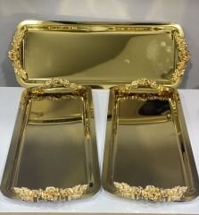 PARLAK GOLD 6 ADET DİKDÖRTGEN KULPLU MODEL SERVİS VE SUNUM TEPSİSİ