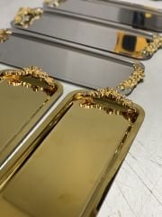 ÇELİK DİKDÖRTGEN 3 ADET GOLD 3 ADET GÜMÜŞ KULPLU SERVİS VE SUNUM TEPSİSİ