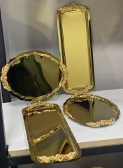 2 ADET OVAL 2 ADET BATON PARLAK GOLD 4 LÜ SUNUM TEPSİSİ