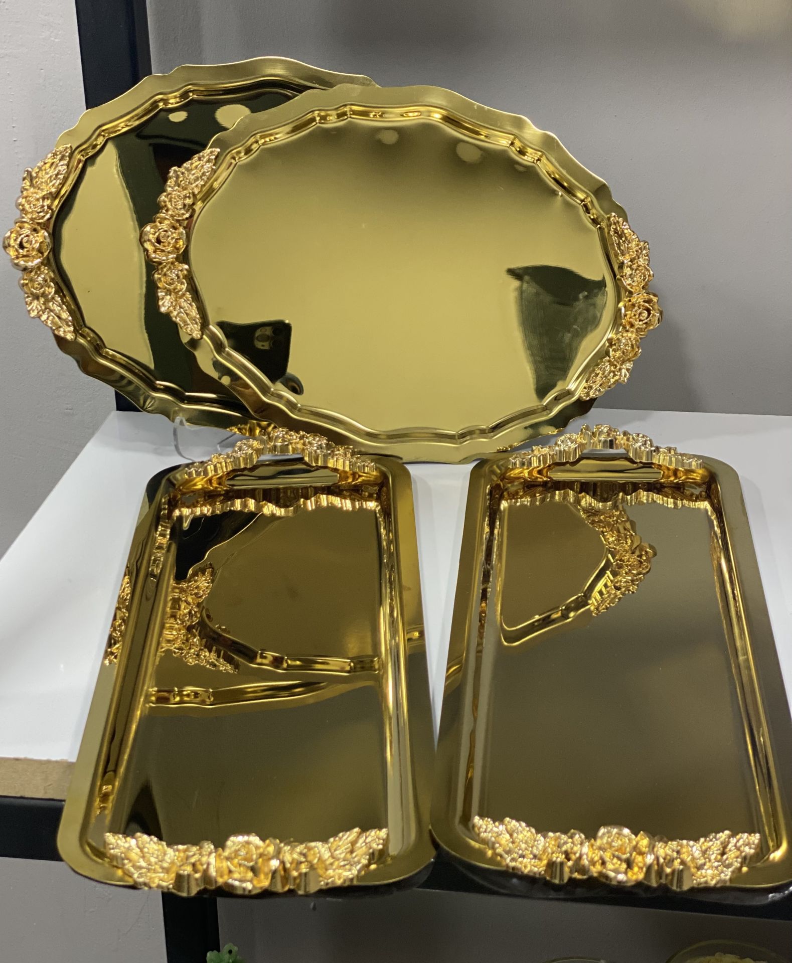2 ADET OVAL 2 ADET BATON PARLAK GOLD 4 LÜ SUNUM TEPSİSİ