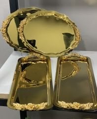 2 ADET OVAL 2 ADET BATON PARLAK GOLD 4 LÜ SUNUM TEPSİSİ
