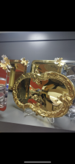 ÇELİK GOLD RENK 1 ADET İŞLEMELİ DESENLİ SERVİS TEPSİSİ SUNUM 30 cm