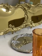 2 GOLD 2 GÜMÜŞ RENK İŞLEMELİ DESENLİ SERVİS VE SUNUM TEPSİSİ