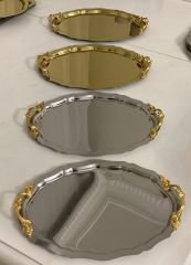 2 GOLD 2 GÜMÜŞ 25 CM OVAL İNCE KULPLU SERVİS VE SUNUM TEPSİSİ LÜX