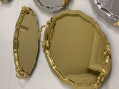2 GOLD 2 GÜMÜŞ 25 CM OVAL İNCE KULPLU SERVİS VE SUNUM TEPSİSİ LÜX