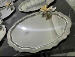 PASLANMAZ ÇELİK 25 CM 3 ADET OVAL MODEL SERVİS VE SUNUM TEPSİSİ