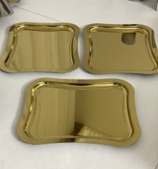 ÇELİK GOLD RENK İTALYAN DALGALI MODEL 3 ADET SUNUM TEPSİSİ 26*36 CM