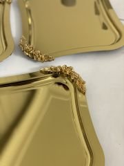 3 ADET ÇELİK GOLD RENK İTALYAN MODEL ÇİFT AKSESUARLI DALGALI SUNUM TEPSİSİ