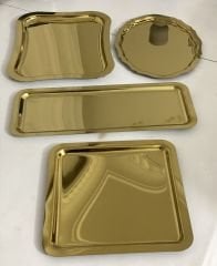 GOLD RENK OVAL BATON KARE VE İTALYAN MODEL 4 LÜ SERVİS VE SUNUM TEPSİSİ