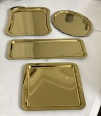 GOLD RENK OVAL BATON KARE VE İTALYAN MODEL 4 LÜ SERVİS VE SUNUM TEPSİSİ