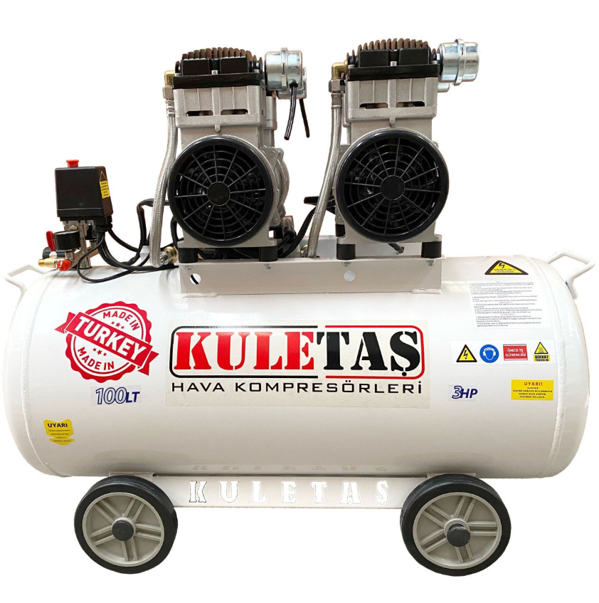 Kuletaş Hava Kompresörü Yağsız Sessiz 100 Litre Çift Motorlu