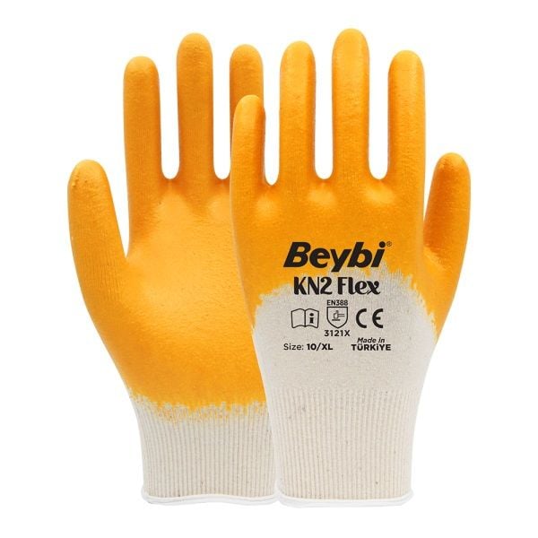 Beybi KN2 Flex Eldiven No:9 (Pamuklu-Nitril-Beyaz-Sarı) 48 Çift