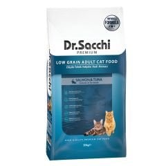 Dr.Sacchi Premium Düşük Tahıllı Somonlu ve Ton Balıklı Kedi Maması 10 Kg