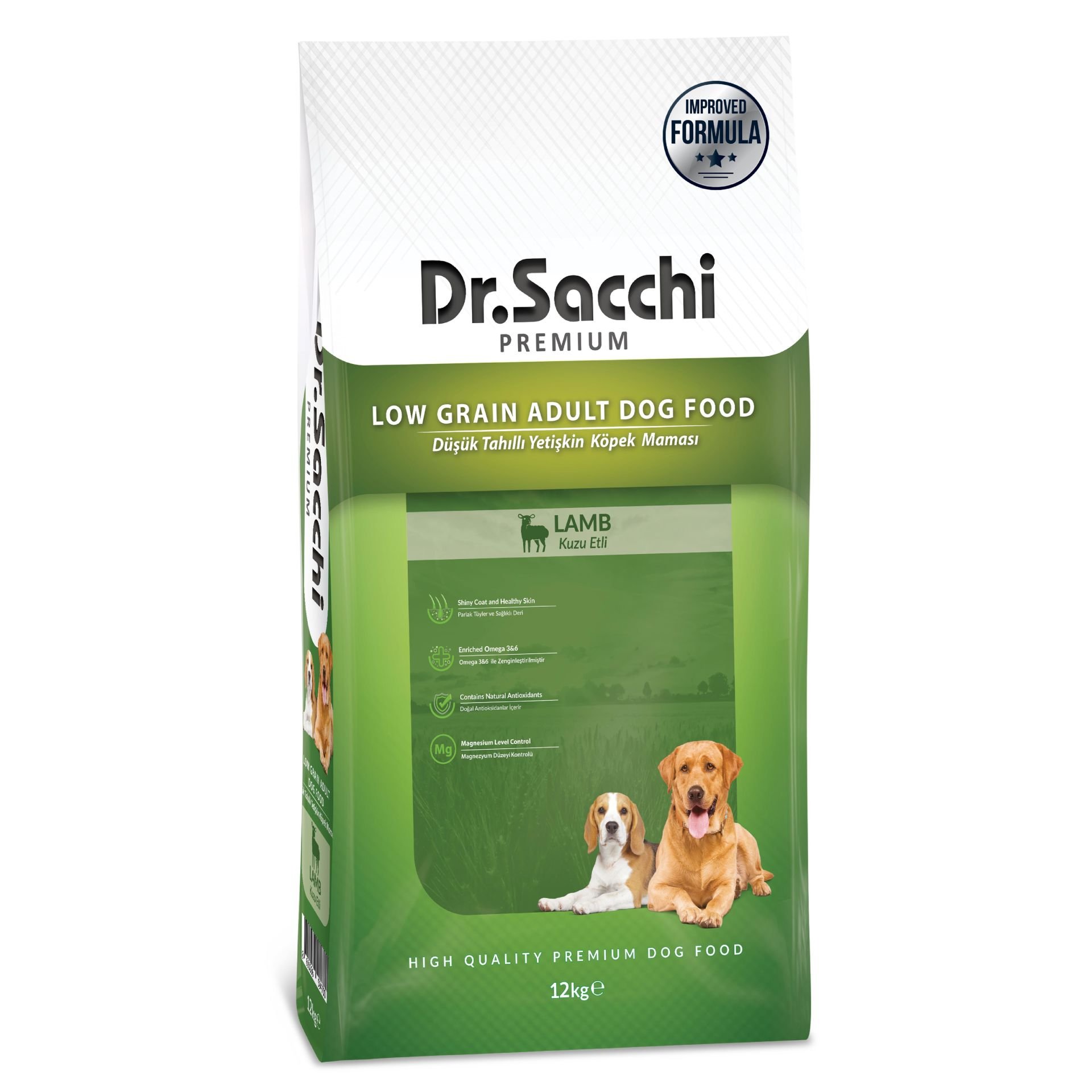 Dr.Sacchi Premium Düşük Tahıllı Kuzu Etli Yetişkin Köpek Maması 12 Kg