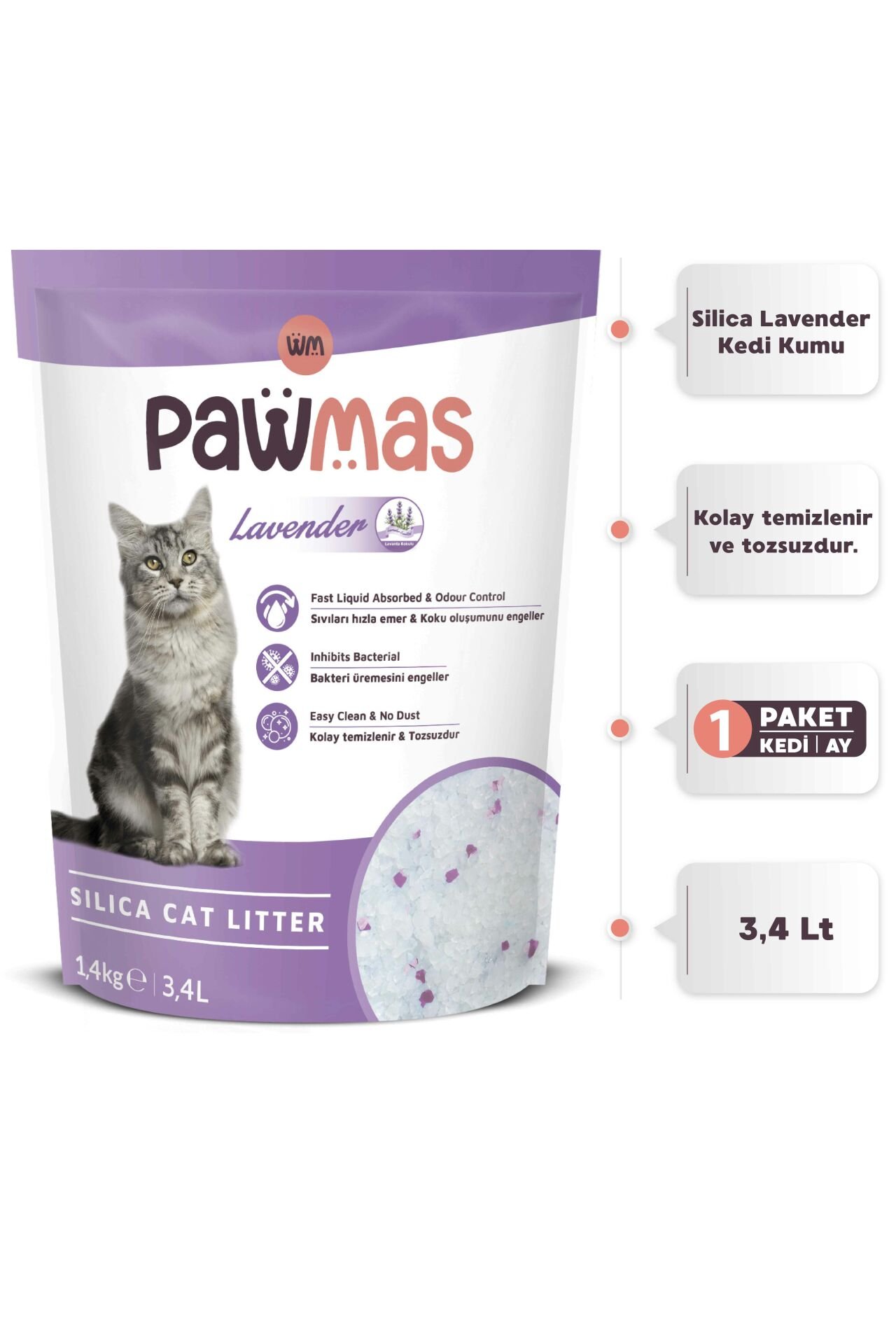 Pawmas Silika Lavantalı Kedi Kumu 3.4 Lt