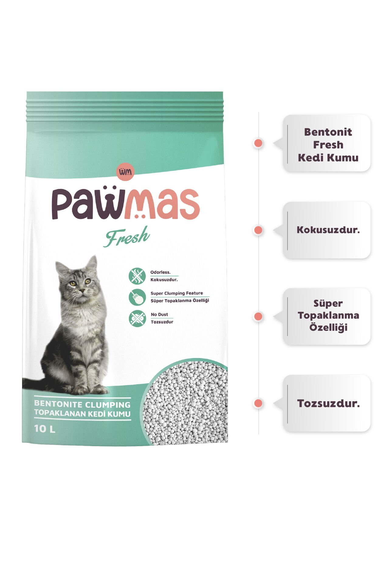 Pawmas Fresh Bentonit Kedi Kumu 10 Lt