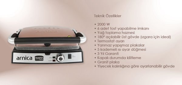 ARNICA GH26244 TOSTİT MAKSİ IZGARALI TOST MAKİNASI- ROSE