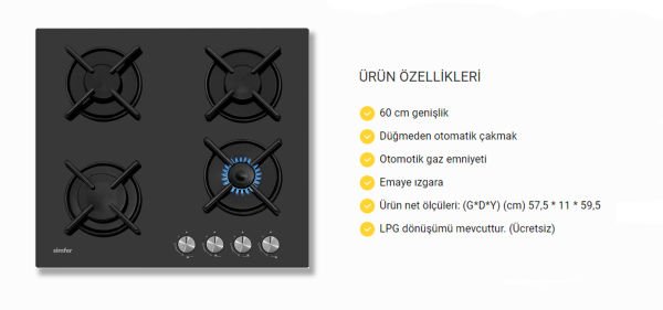 SİMFER 3031 4G CAM SET ÜSTÜ DOĞALGAZLI OCAK