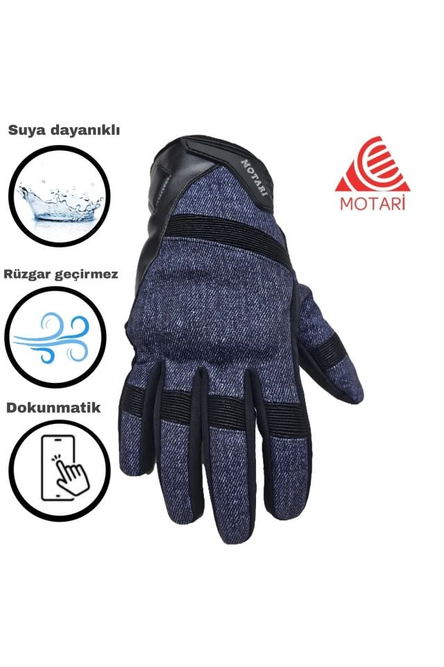 Softshell Suya Dayanıklı Avuç Içi Korumalı Denim Motosiklet Eldiveni, Rüzgar Geçirmez