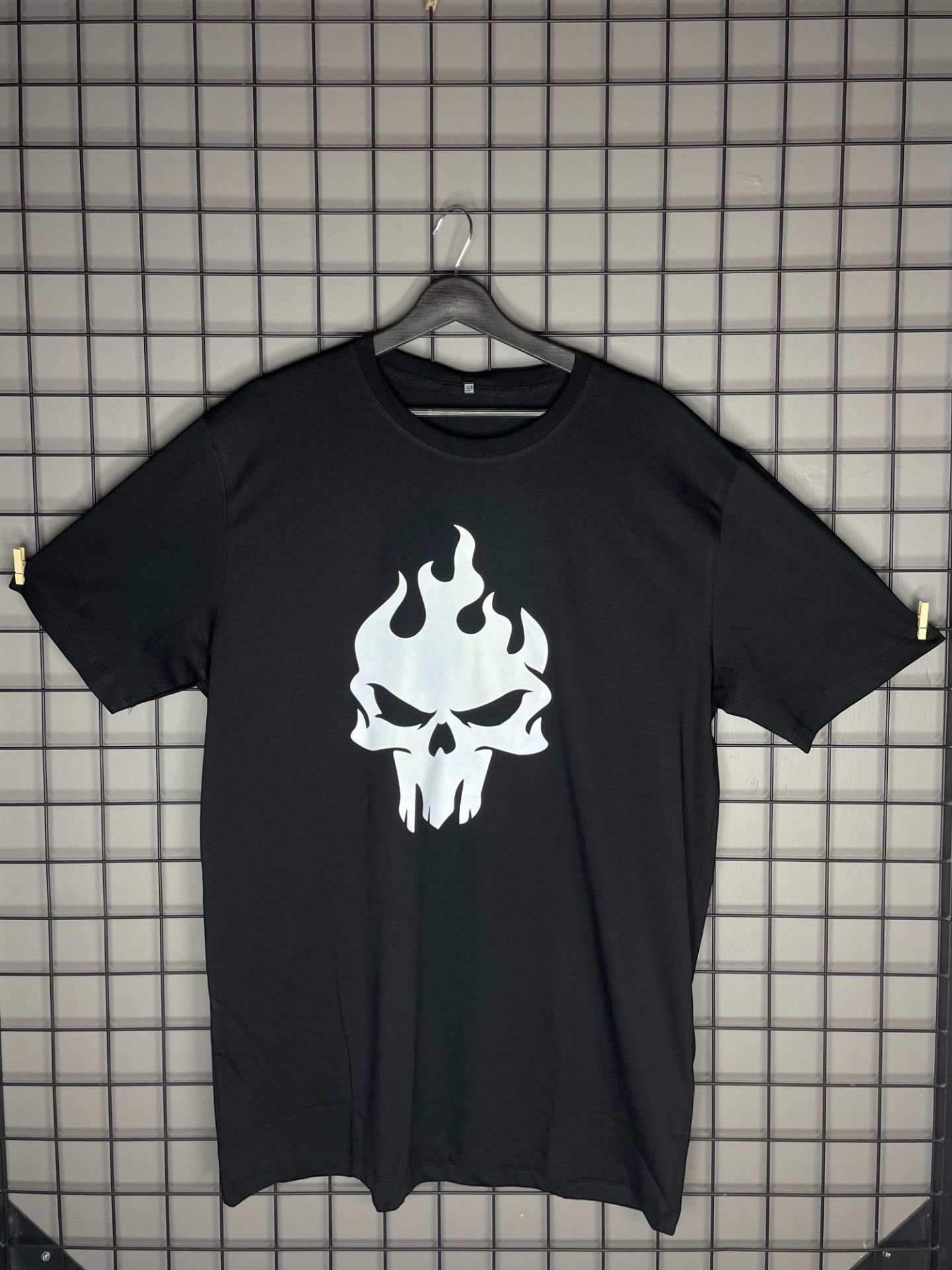 Reflektör Baskı Moto Skull Oversize Tshirt