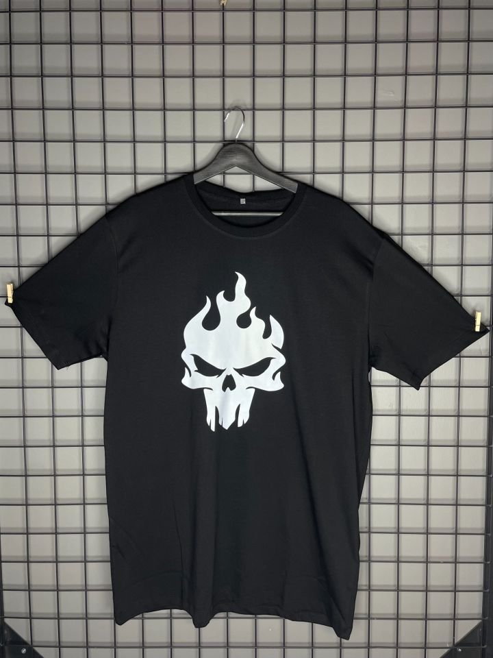 Reflektör Baskı Moto Skull Oversize Tshirt