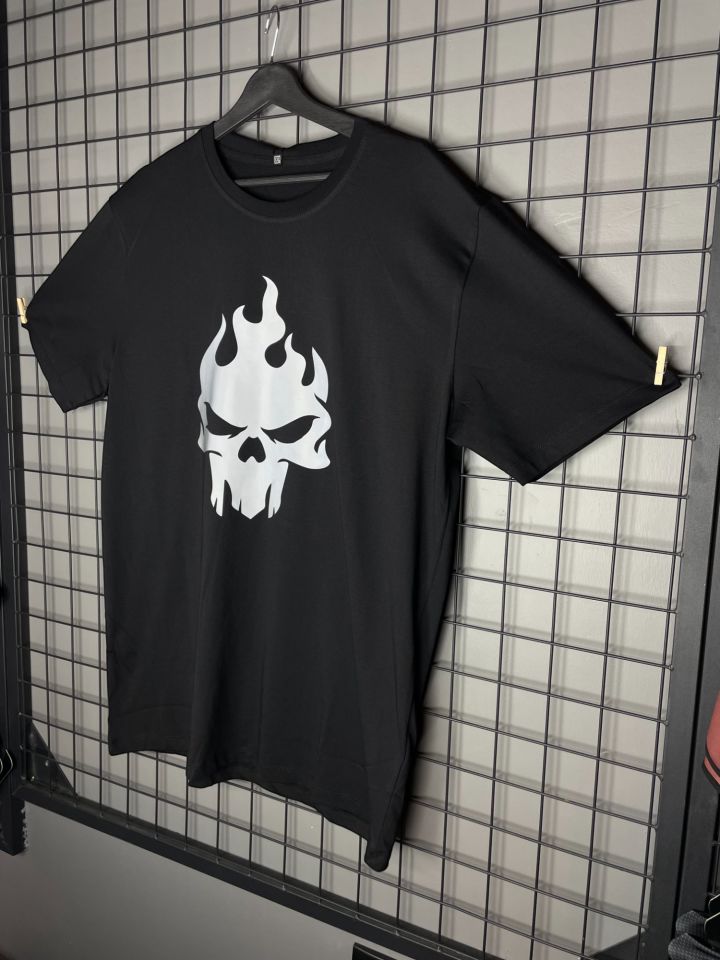 Reflektör Baskı Moto Skull Oversize Tshirt