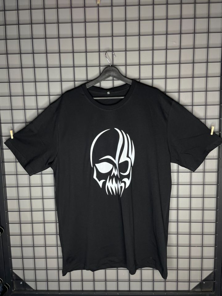 Skull Reflektör Baskı Oversize Tshirt