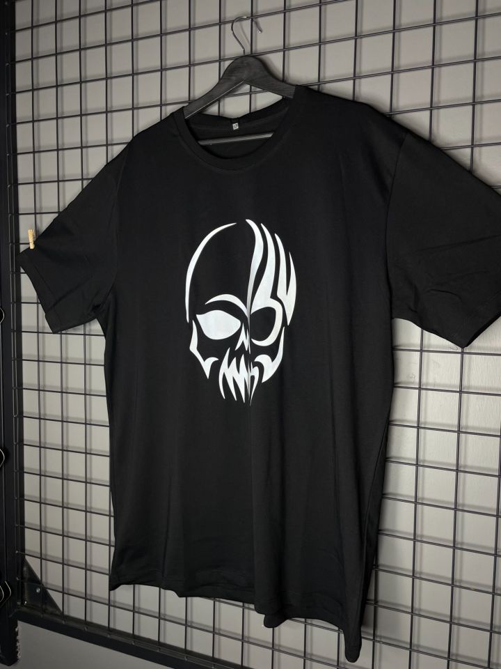 Skull Reflektör Baskı Oversize Tshirt
