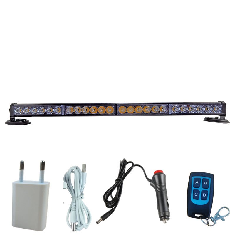 4'lü Tepe Çakar Lamba Mıknatıslı Vantuzlu 21 fonksiyonlu 24 ledli kırmızı mavi-beyaz beyaz 60cm usb-fiş şarjlı kumandalı adet / LAPA118-1