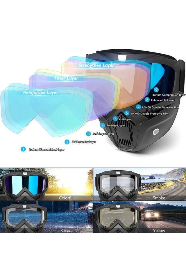 Rüzgar geçirmez HD Motosiklet ve kar kayak Spor Gözlük Motokros Yaz UV Koruma GÜMÜŞ MAVİ