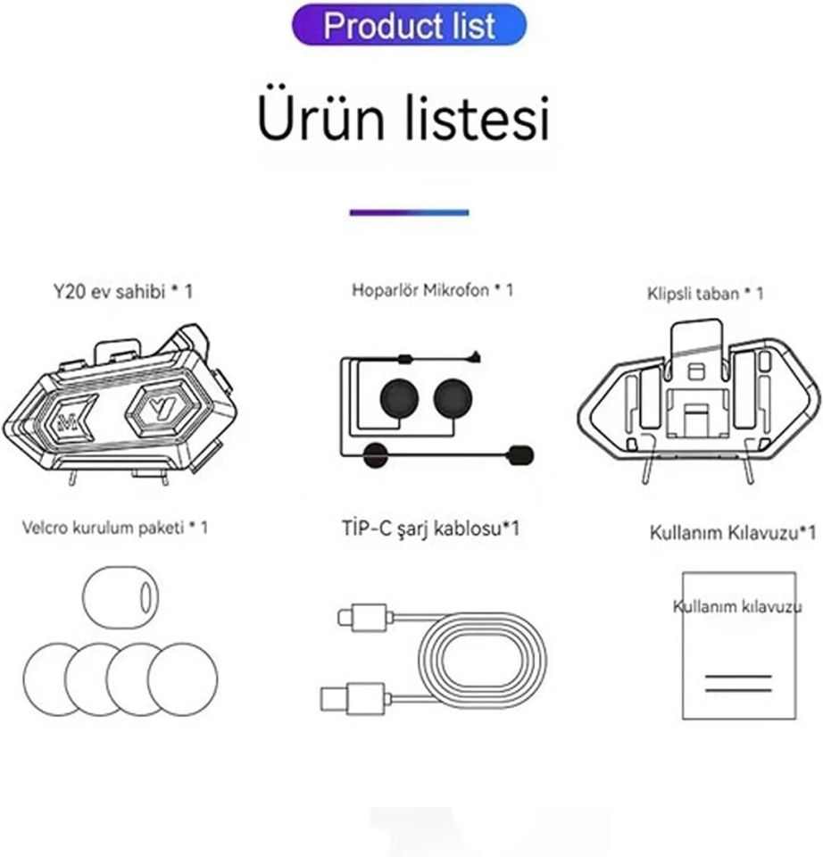 Y20 Motor  Kask Kulaklık RGB Modlu Bluetooth Motosiklet Kulaklık 5.3 Bluetooth Interkom