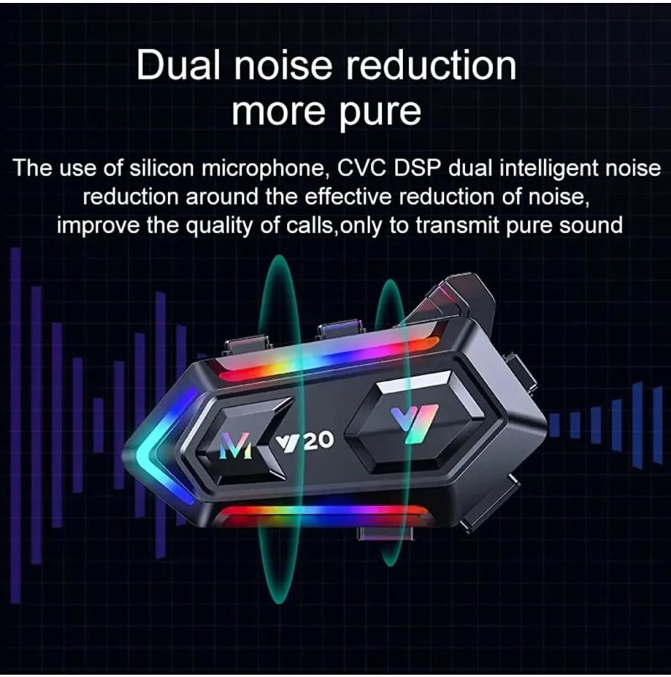 Y20 Motor  Kask Kulaklık RGB Modlu Bluetooth Motosiklet Kulaklık 5.3 Bluetooth Interkom