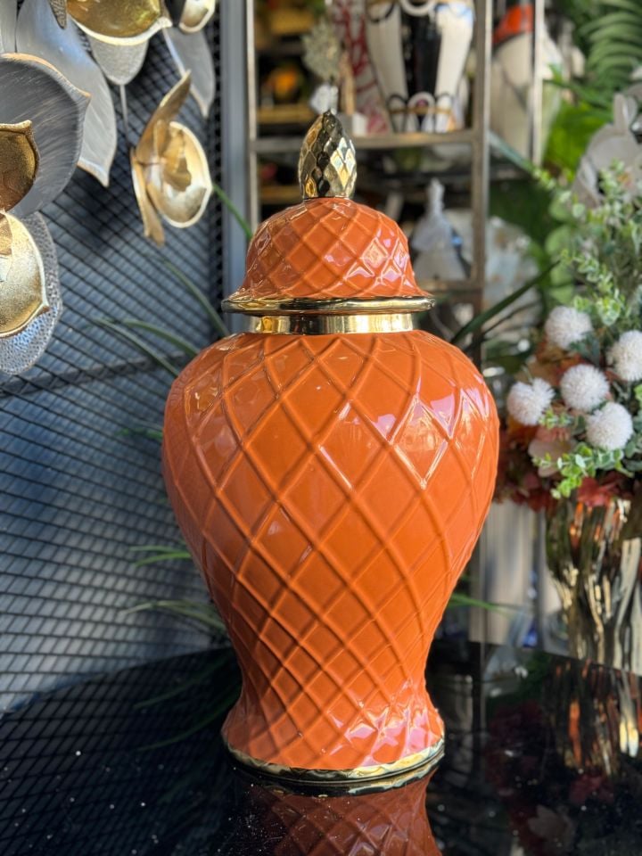Baklava Desenli Küp Turuncu