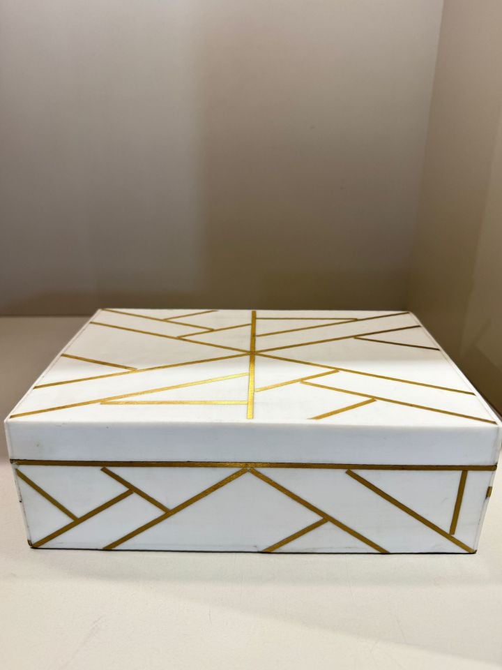 Ahşap Dekoratif Kutu Beyaz Gold