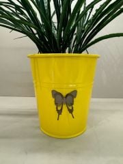 Yapay Bitkili Teneke Vazo Sarı