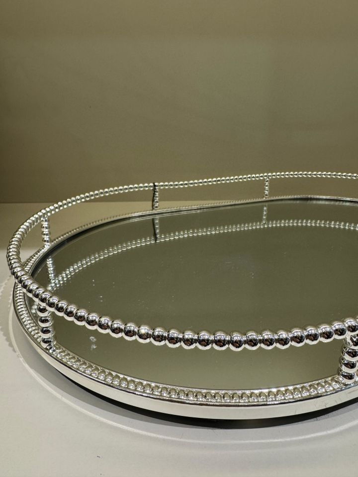 Gümüş  Aynalı Oval Tepsi