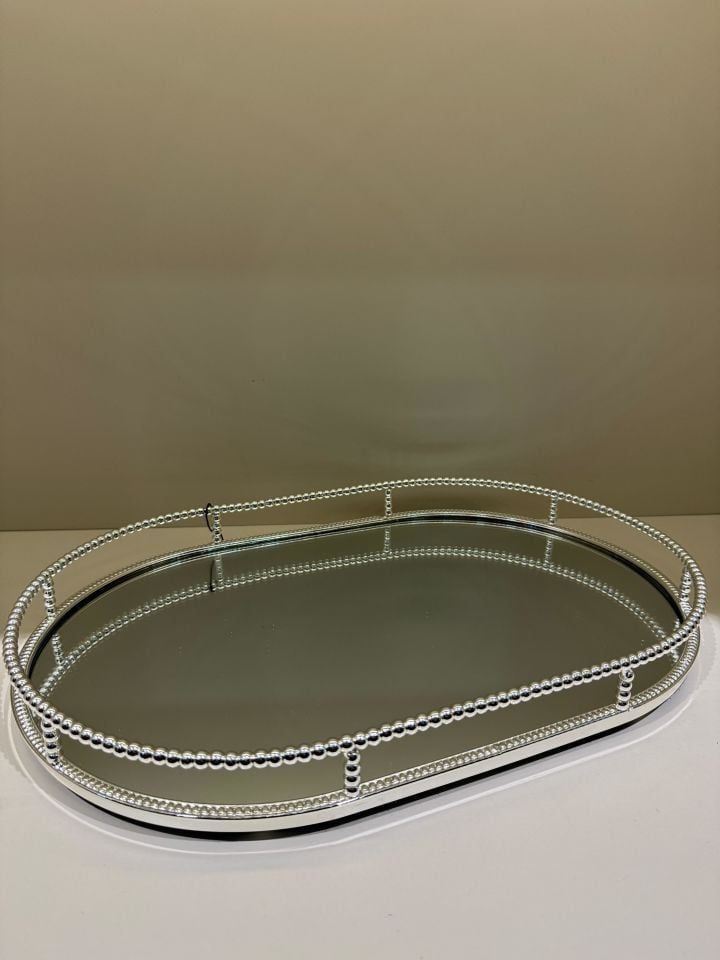 Gümüş  Aynalı Oval Tepsi