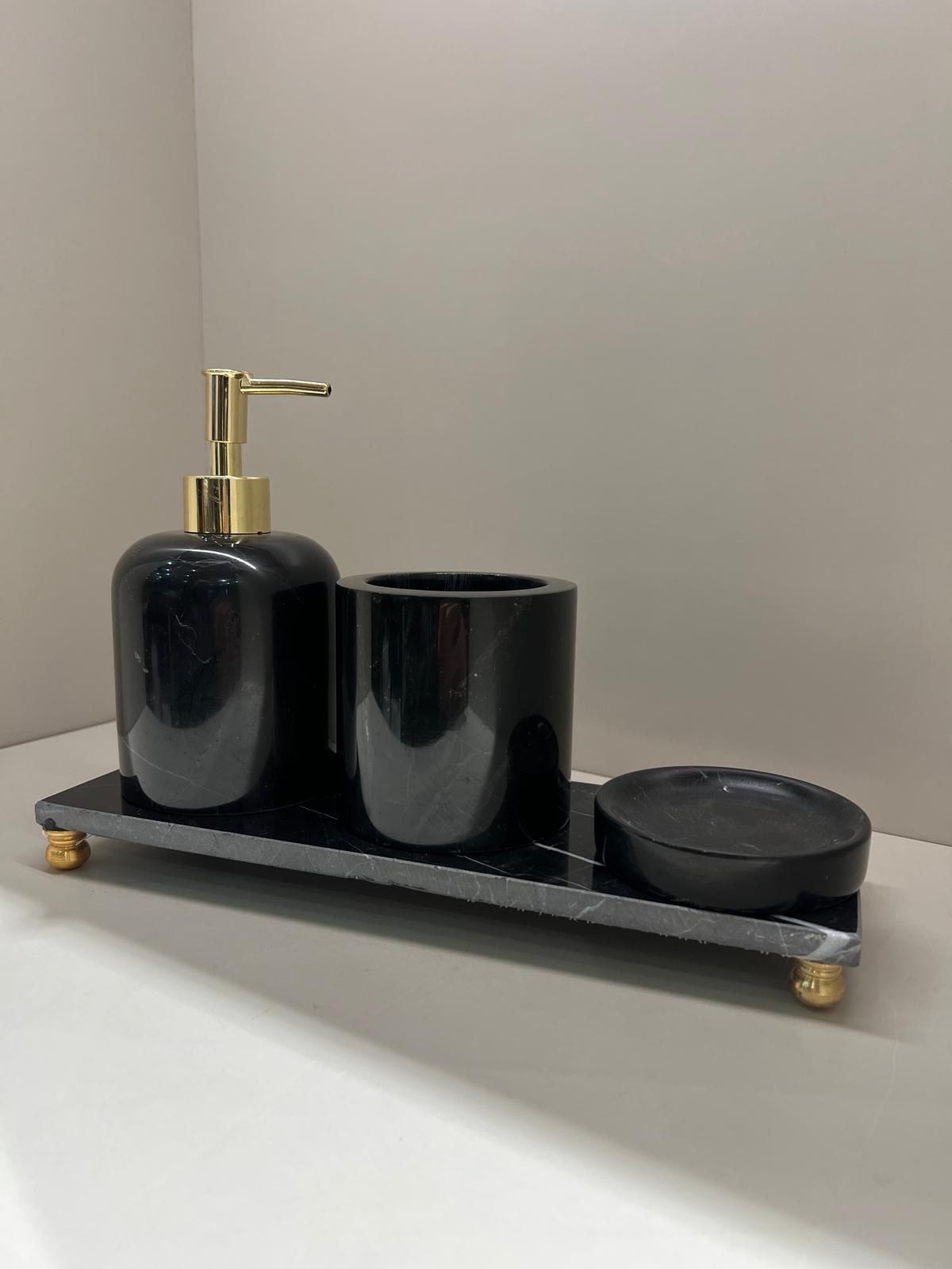 4 Parça Siyah Mermer Banyo Set