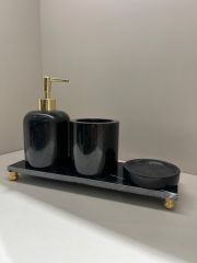4 Parça Siyah Mermer Banyo Set
