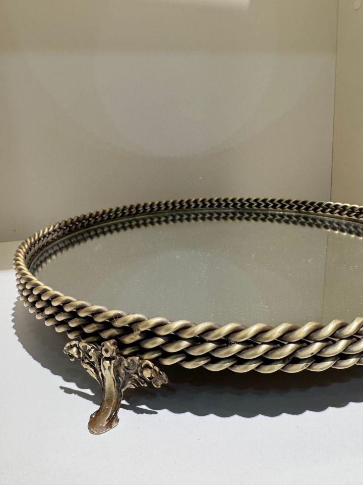 İkili Doğal Mercanlı Metal Küre ve Aynalı Tepsi Eskitme