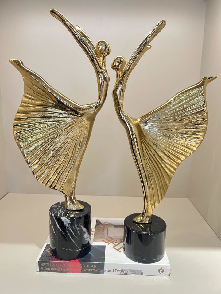 Mermer Kaideli İkili Balerin Dekor Gold