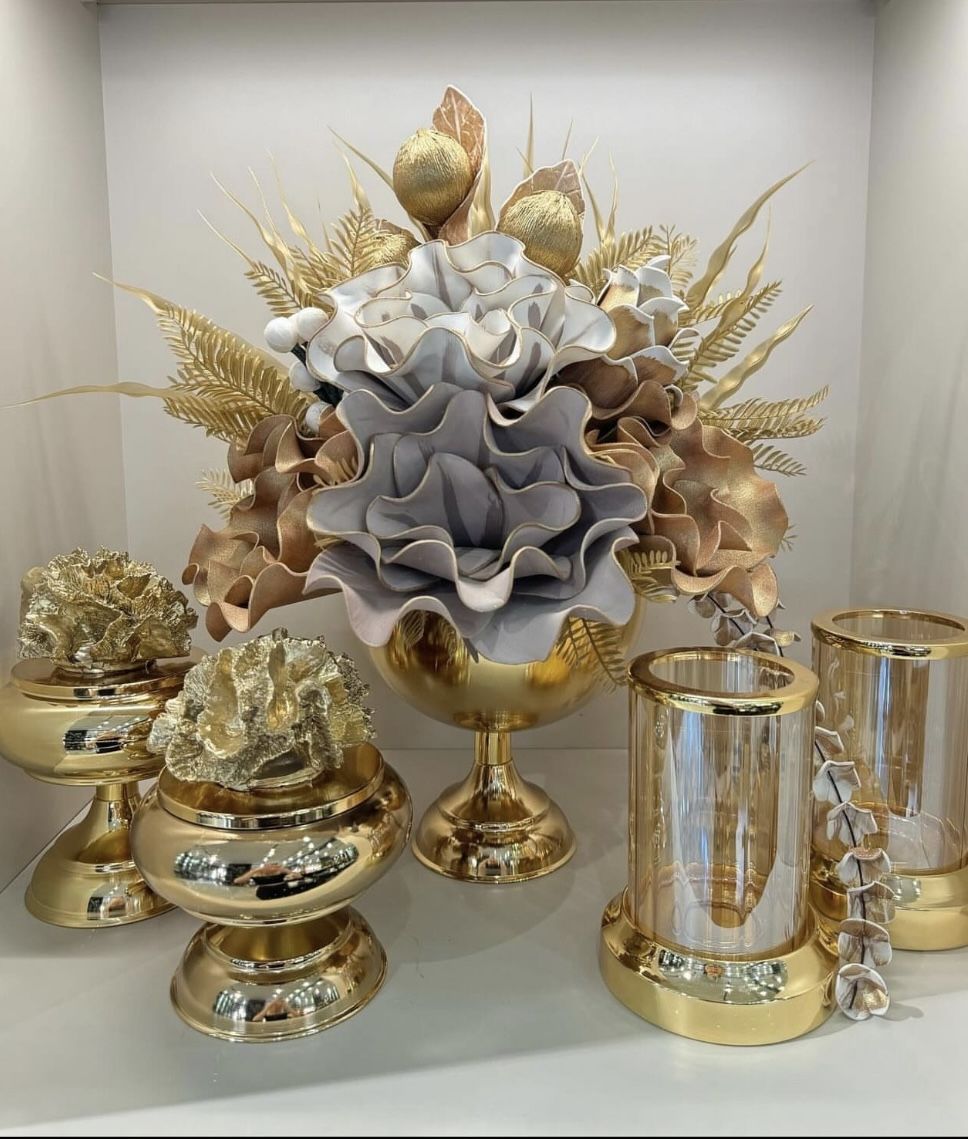 Gold Küçük Yuvarlak Vazo 5 Parça Set
