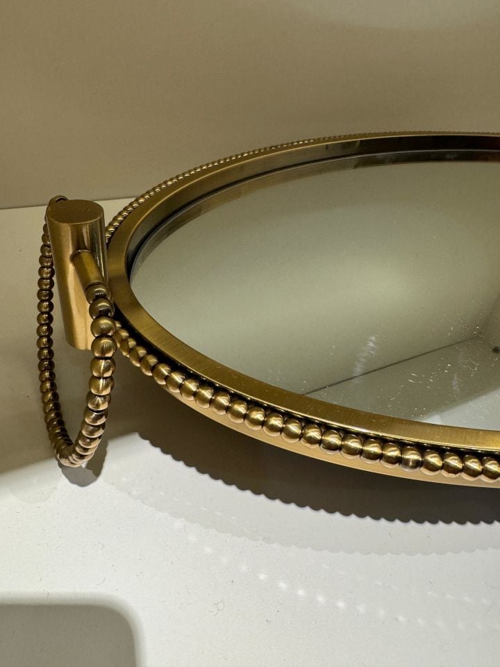 Antik Aynalı Oval Kulplu Tepsi