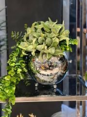 Yapay Bitkili Gümüş Zımbalı Vazo