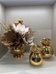 Yapay Çiçekli Gold 3 Parça Set No:8